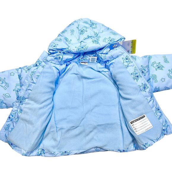 Bluey & Bingo Print Puffer Jacket Toddler 3T Blue Full Zipper Winter Snow New - Picture 4 of 6